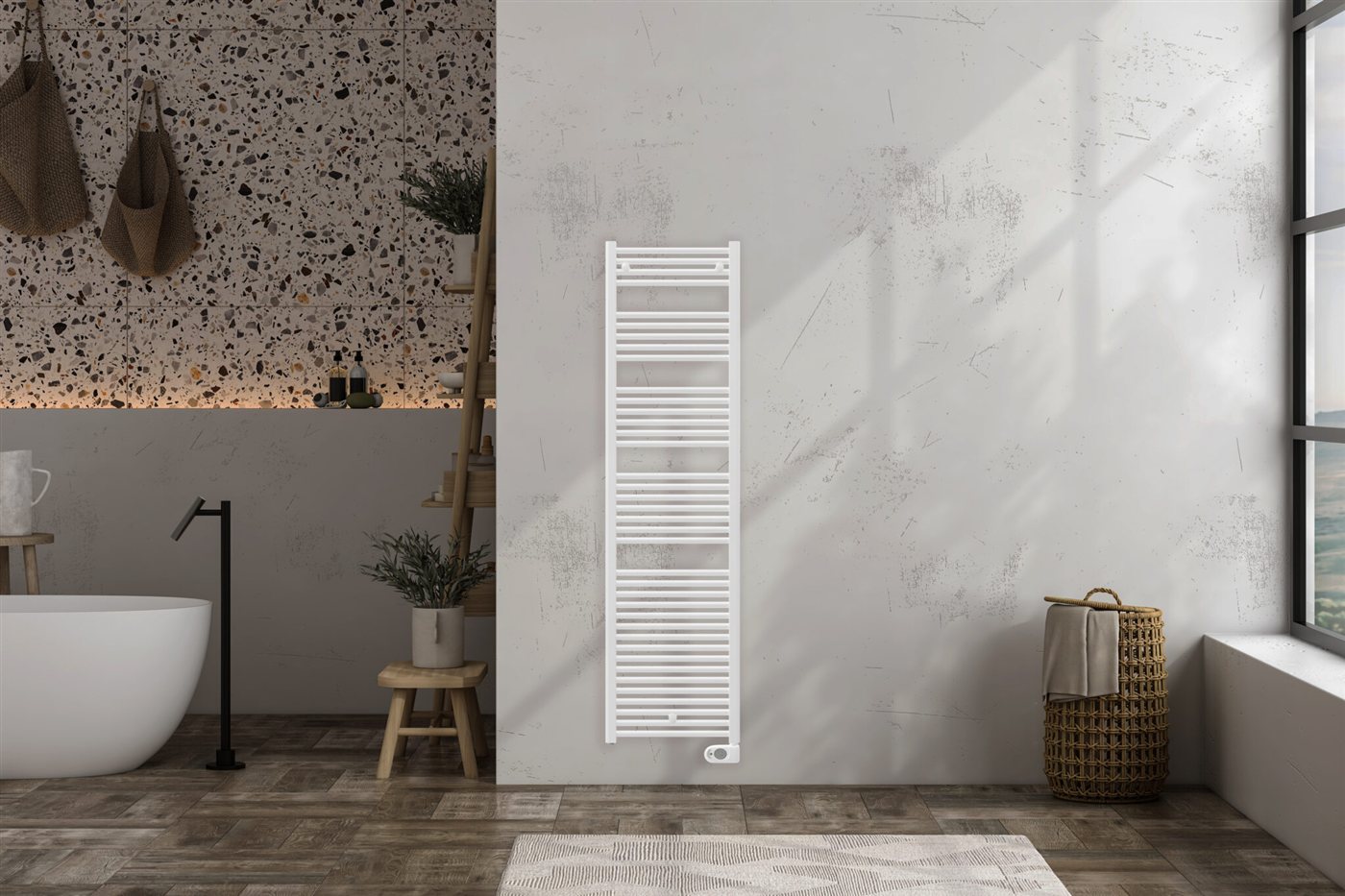 Salle de bain avec sèche-serviettes électrique blanc Stelrad Vesta E