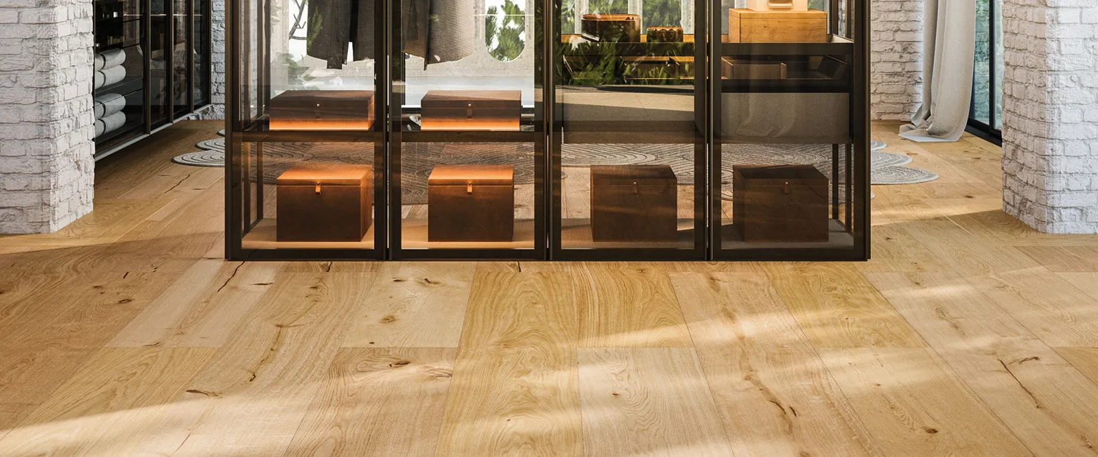 Parquet Itlas Tavole del Piave en chêne, grandes lames dans un dressing